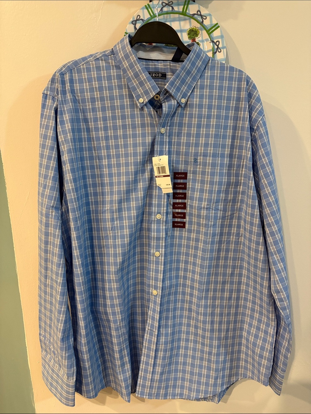 NWT MENS IZOD BLUE PLAID BUTTON DOWN